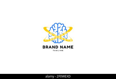 Science Planet Brain Technology Line Art Logo Design Vector Template suitable for technology or science product or service brand Stock Vector