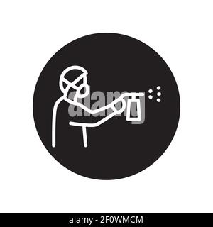 Man hold antiseptic product black glyph icon. Isolated vector element. Stock Vector