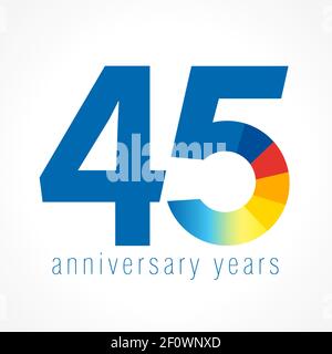 45 th anniversary numbers. 45 years old logotype. Bright congrats. Isolated abstract graphic design template. Creative 4, 5 3D digits. Up to 45 percen Stock Vector