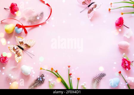 Easter arrangement on pink background Stock Photo