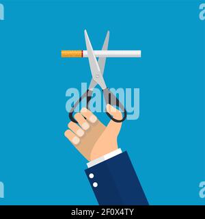 man Hands holding scissors cut a cigarettes Stock Vector