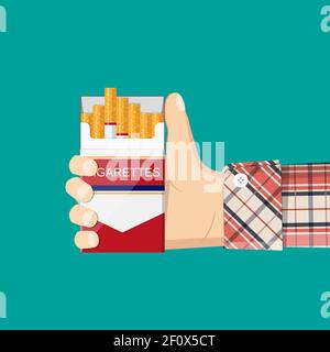Open pack of cigarettes in hand man. Stock Vector