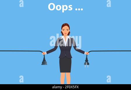 Woman holding unplugged cable. Stock Vector
