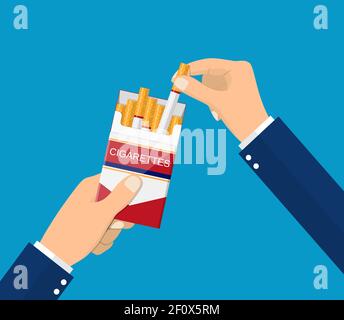 Cigarettes in hand man. Stock Vector