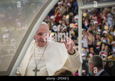 Pope Francis celebrates Mass at the Franso Hariri Stadium in Irbil