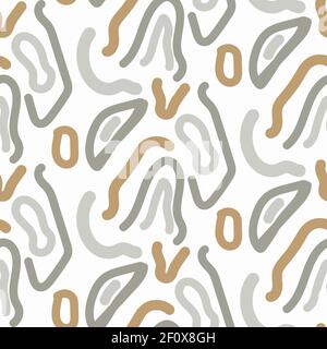 Abstract curled strokes shapes seamless pattern. Background for paper wrap, textile, package and print design. Stock Vector