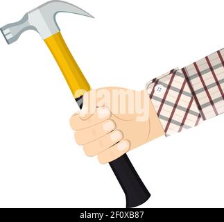 Construction worker hand holding hammer in black and white Stock Vector ...