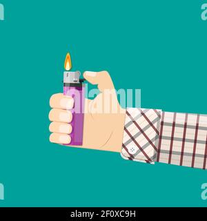 Hand holding plastic lighter. Stock Vector