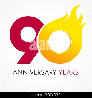 90 th anniversary numbers. 90 years old logotype. Bright congrats. Isolated abstract graphic design template. Creative 0 sign 3D digits. Up to 90 perc Stock Vector