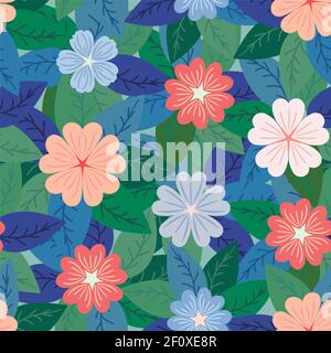 Seamless pattern with leaves and flowers. Vector Stock Vector