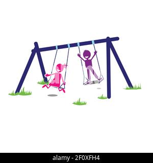 Happy kids playing swing on the playground from education collection. Vector illustration EPS.8 EPS.10 Stock Vector