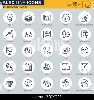Thin line business and finance icons set for website and mobile site and apps. Contains such Icons as Analysis, Money, Accounting, Strategy. 48x48 Pix Stock Vector