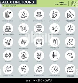 Thin line environment, renewable energy technology icons set for website and mobile site apps. Contains such Icons as Eco, Green Technology. 48x48 Pix Stock Vector