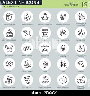 Thin line environment, renewable energy technology icons set for website and mobile site apps. Contains such Icons as Eco, Green Technology. 48x48 Pix Stock Vector