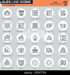 Thin line online shopping and e-commerce icons set for website and mobile site and apps. Contains such Icons as Online Payment, Support. 48x48 Pixel P Stock Vector