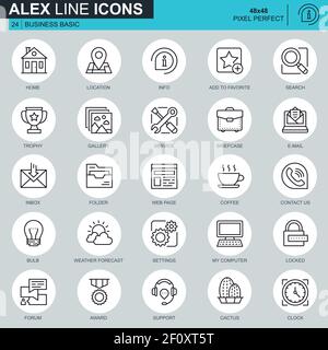 Thin line basic icons set for website and mobile site and apps. Contains such Icons as Location, Briefcase, Lamp, Support, Business, Award. 48x48 Pixe Stock Vector