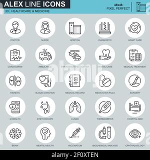 Thin line healthcare and medicine icons set for website and mobile site and apps. Contains such Icons as Doctor, Hospital, Medical Equipment. 48x48 Pi Stock Vector