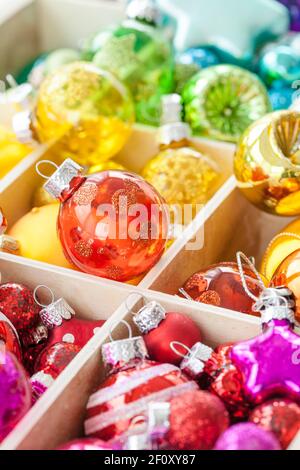 Christmas tree colorful balls background Stock Photo - Alamy