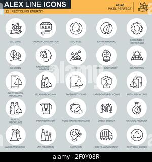 Thin line recycling, environmental protection, eco care icons set for website and mobile site apps. Contains such Icons as Eco, Innovation. 48x48 Pixe Stock Vector
