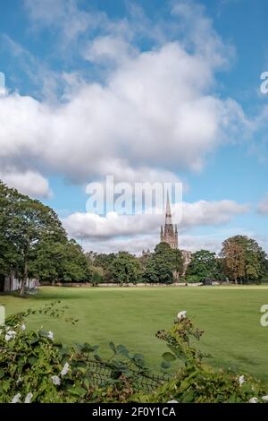 distant Norwich cathedral on a bright and sunny day Stock Photo