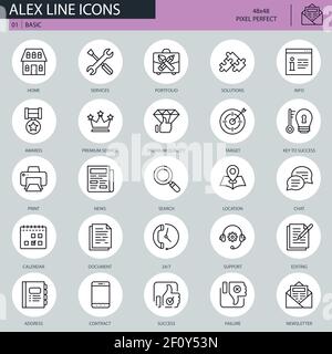 Thin line basic icons set for website and mobile site and apps. Contains such Icons as Portfolio, Services, Target, Awards, Support. 48x48 Pixel Perfe Stock Vector