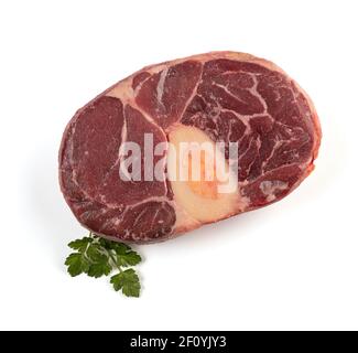 raw beef shank for pot au feu on white background Stock Photo