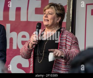 British politician, Labour Party member and MP Emily Thornberry speaking at the third People's Vote March, Parliament Square, London, UK on 19 October 2019. Stock Photo