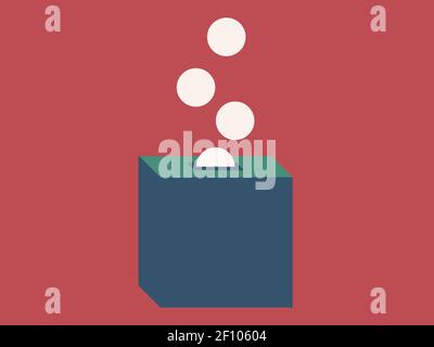Foundation symbol. Abstract geometric bauhaus style illustration. Coins falling in a box. Vector. Stock Vector