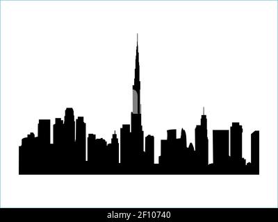 Dubai United Arab Emirates skyscrapers. Balck symbol silhouette buildings for prints, stickers, designs. Stock Vector