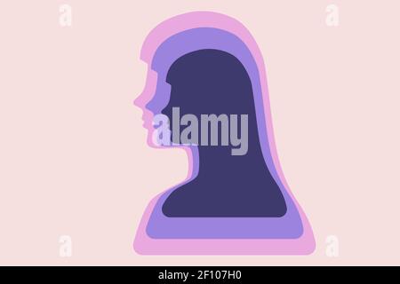 Woman abstract representation. Multi layered efect representing personality depth and complexity. Vector icon. Stock Vector