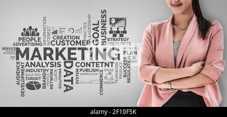 Digital Marketing Technology Solution for Online Business Concept - Graphic interface showing analytic diagram of online market promotion strategy on Stock Photo