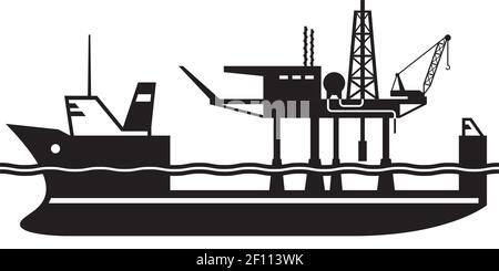 Heavy lift ship carry oil platform – vector illustration Stock Vector