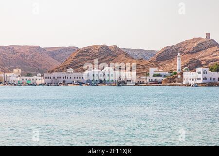 Middle East, Arabian Peninsula, Oman, Al Batinah South, Sur. View of Sur from across the harbor. Stock Photo