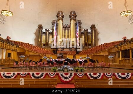 The beautiful organ at the Mormon temple Stock Photo