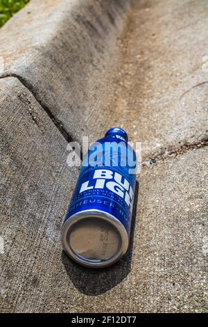 Gwinnett County, Ga / USA - 07 09 20: A discarded empty beer can Stock Photo