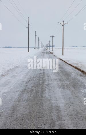 Rural Indiana road, Winter, Indiana USA, by James D Coppinger/Dembinsky Photo Assoc Stock Photo