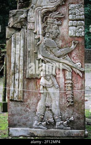 Bas-relief of the mayan king Pakal in Palenque, Chiapas, Mexico Stock Photo