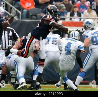 Aug. 19, 2011 - Cleveland, Ohio, U.S - Detroit Lions kicker Jason Hanson  (4) kicks a 27-yard field goal out of the hold of Nick Harris (2) during  the preseason game against