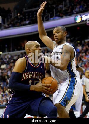 New Jersey Nets guard Vince Carter (15) dribbles toward the basket against  the Detroit Pistons in the third quarter at the Palace of Auburn Hills in  Auburn, Mi on February 14, 2006.