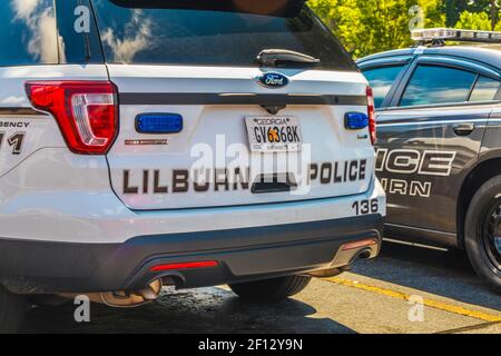 Gwinnett County, Ga / USA - 07 09 20: Lilburn Police Cruiser rear view Stock Photo