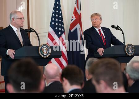 Prime Minister Scott Morrison at a press conference at Parliament House ...