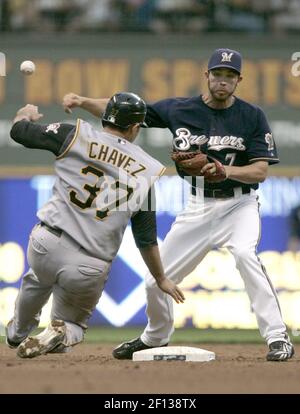 Milwaukee Brewers' J.J. Hardy slides home during the fourth inning of a  baseball game Thursday, May 14, 2009, in Milwaukee. (AP Photo/Morry Gash  Stock Photo - Alamy