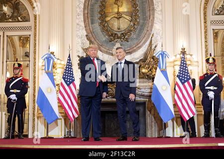 President Donald Trump participates in an expanded bilateral meeting with President Mauricio Macri of the Argentine Republic at the Casa Rosada in Buenos Aires Argentina. Stock Photo
