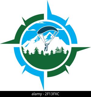 compass with parachuting mountain concept vector illustration design Template Stock Vector