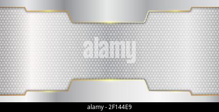 Abstract silver metallic stripes with gold line header on white background luxury style. Vector illustration Stock Vector