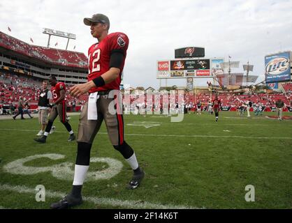 Tampa Bay Buccaneers backup quarterback Tim Rattay watches the scoreboard  before entering the game against the Atlanta Falcons during the first  quarter of an NFL football game Sunday, Dec. 10, 2006, in