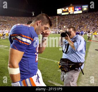 10 October 2009: Florida quarterback Tim Tebow (15) during the game between  the Florida Gators and the LSU Tigers at Tiger Stadium in Baton Rouge, LA.  (Credit Image: © Southcreek Global/ZUMApress.com Stock