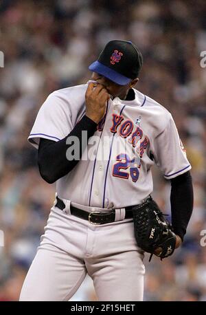 New York Mets [itcher Orlando Hernandez reacts as he leaves the