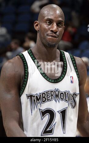 Minnesota Timberwolves' Kevin Garnett (21) could not hide his  disappointment as his team trailed with 17.5 seconds left in the game  against the Seattle Supersonics at the Target Center in Minneapolis,  Minnesota, Tuesday, March 27, 2007. (Photo by Carlos