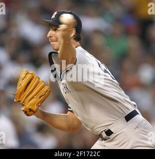 Randy Johnson of the New York Yankees pitches to the New York Mets in the  second inning at the Shea stadium in New York City on May 19, 2006. (UPI  Photo/Monika Graff